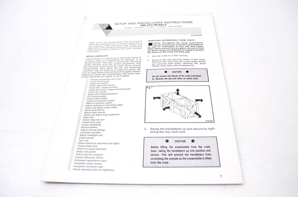 Arctco Setup & Predelivery Instructions 1988 AFS Models