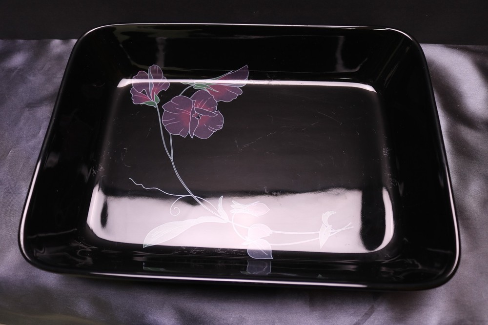 Mikasa RONDO TANGO EJ702 Black Lavender Floral Lasagna Baking Dish Rectangular