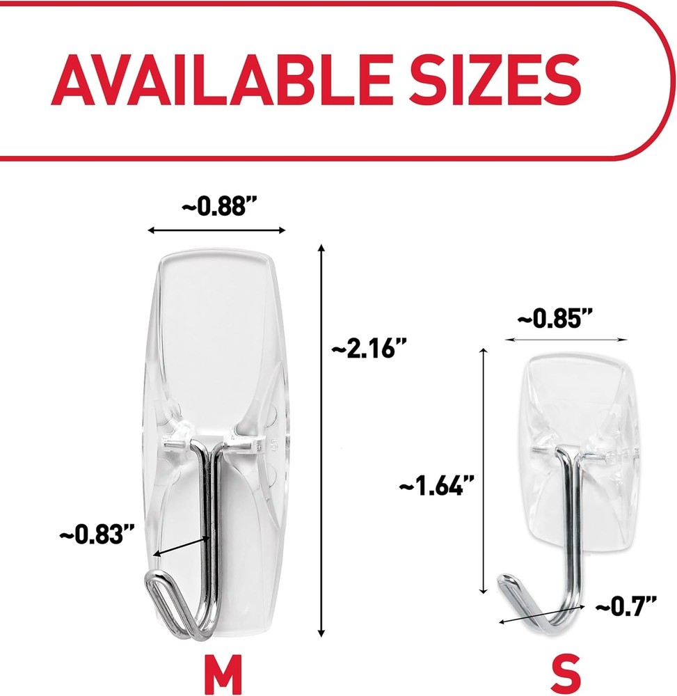 Command Small Clear Wire Toggle Hooks, 10 Wall Hooks and 12 1 Pack,