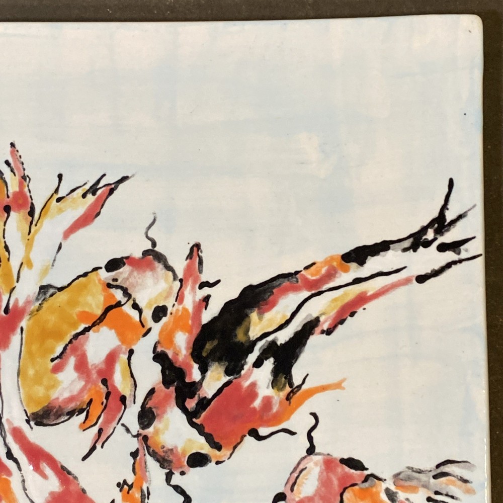 Koi fish hand painted decorative tile