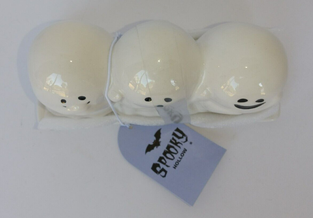 Three Ghosts Butter Dish White Ceramic by Spooky Hollow -NEW with Tag