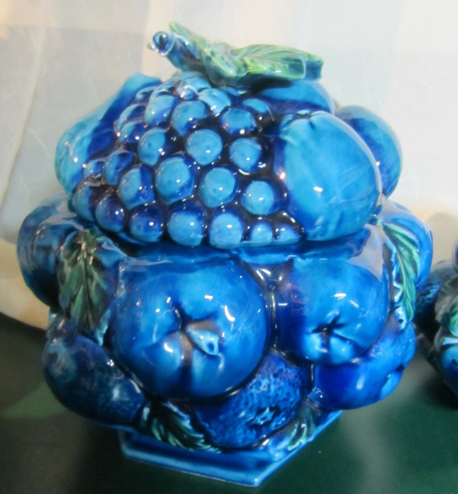 Vintage Mood Indigo  blue fruit  cookie jar