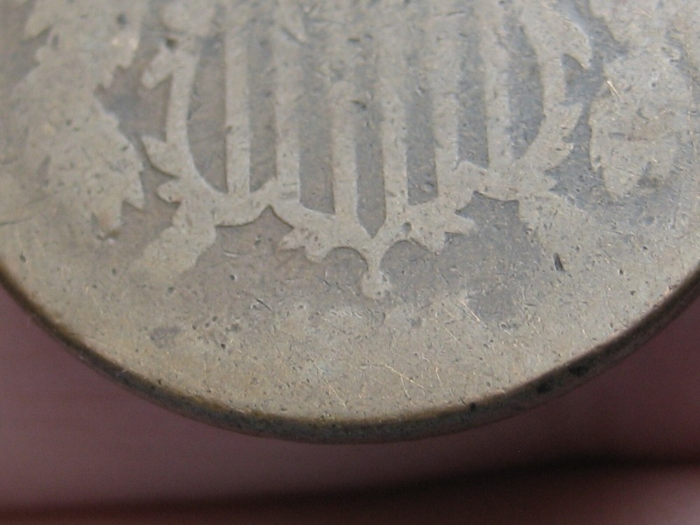 1865 Two 2 Cent Piece- Plain 5, Lowball, About Good Details