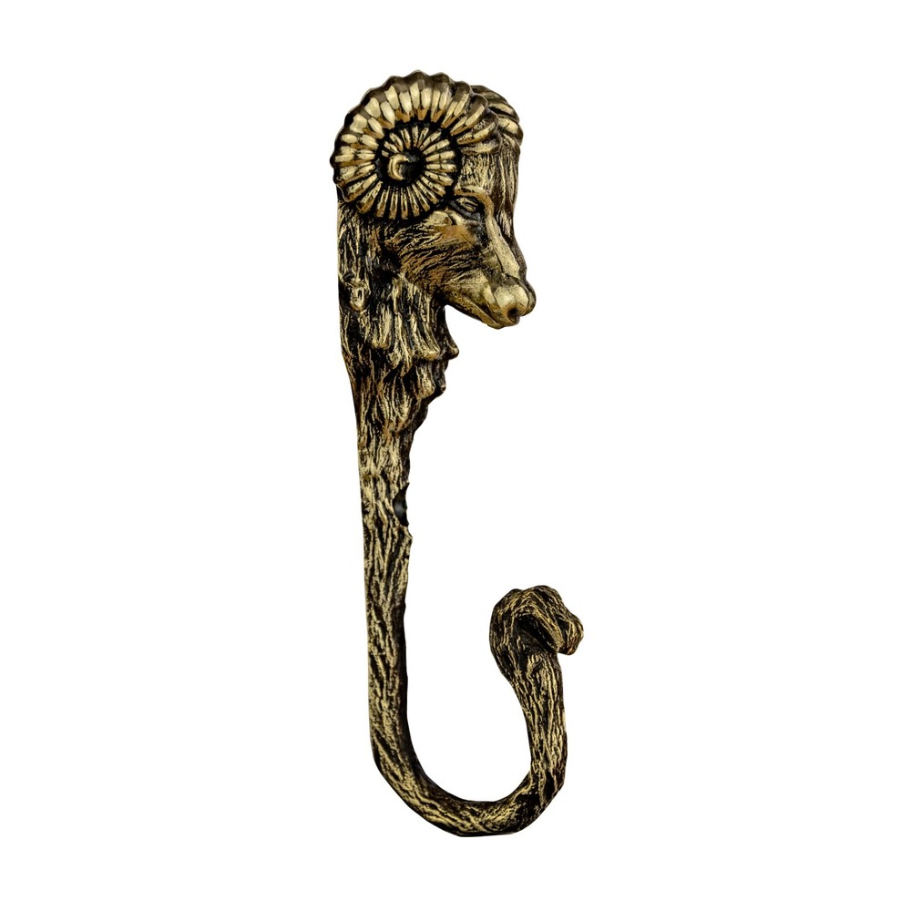 Aries Ram Head Decorative Hook, Wall Mounted Brass Ram Head Hook.