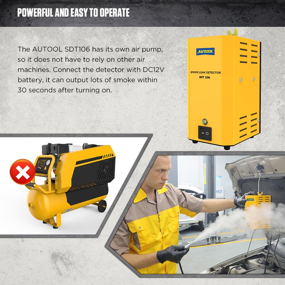 AUTOOL SDT106 EVAP Smoke Machine Diagnostic Pipe System Vacuum Leak Detector