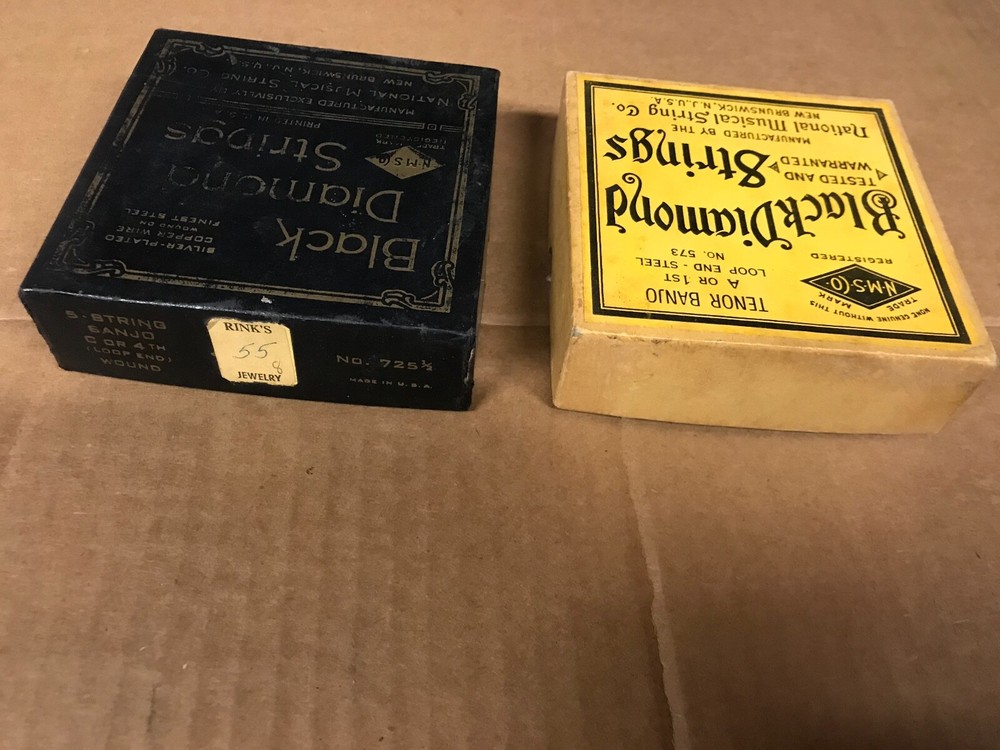 Two Empty Boxes of Black Diamond Banjo Strings - Tenor & Five-String - Vintage