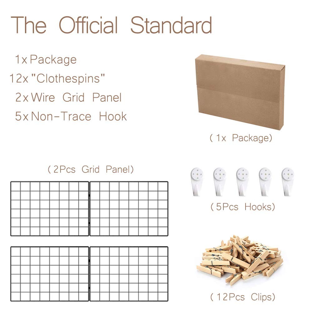Wire Wall Grid Panel for Photo Display, DIY Iron Picture Frames Collage For H...