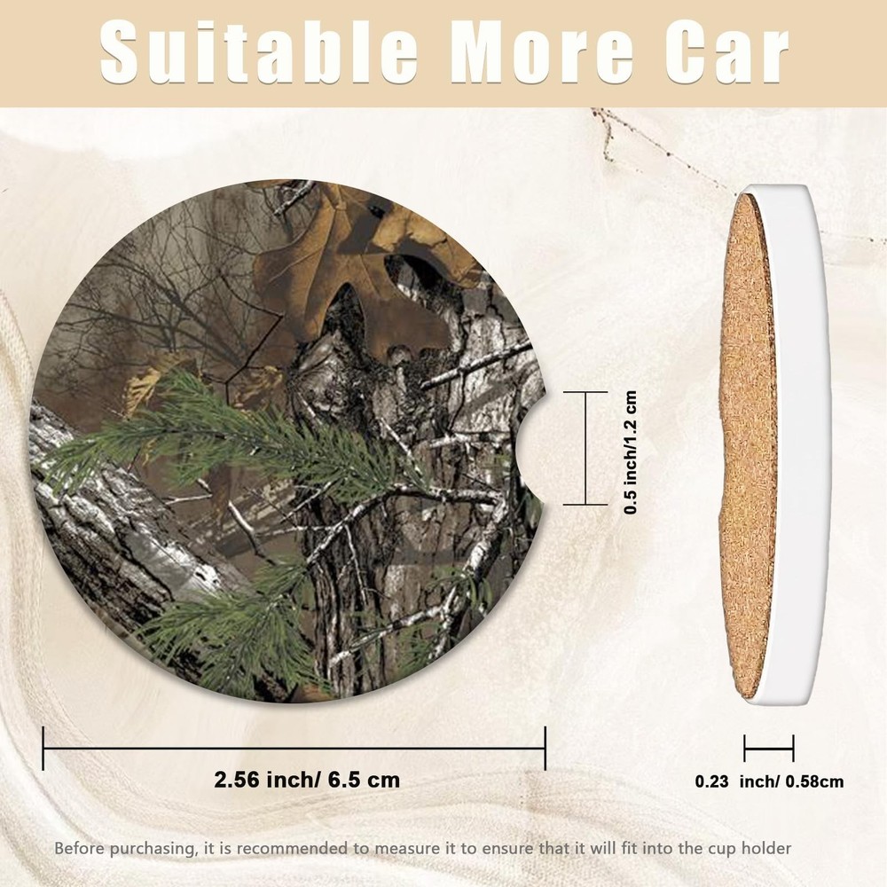 2 Pack Camouflage Tree Coasters for Cup Holders, Ceramic Car Cup Holder Coast...