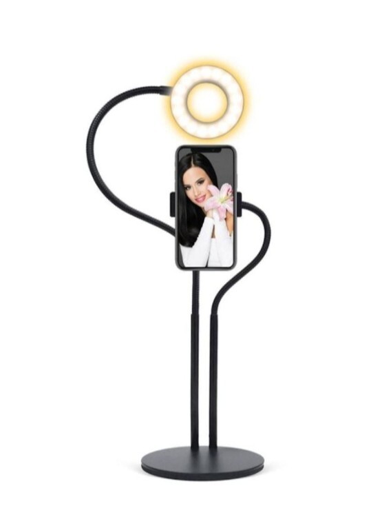 Merkury Desktop Selfie Studio Vlogging Ring Light Phone Holder with Remote.