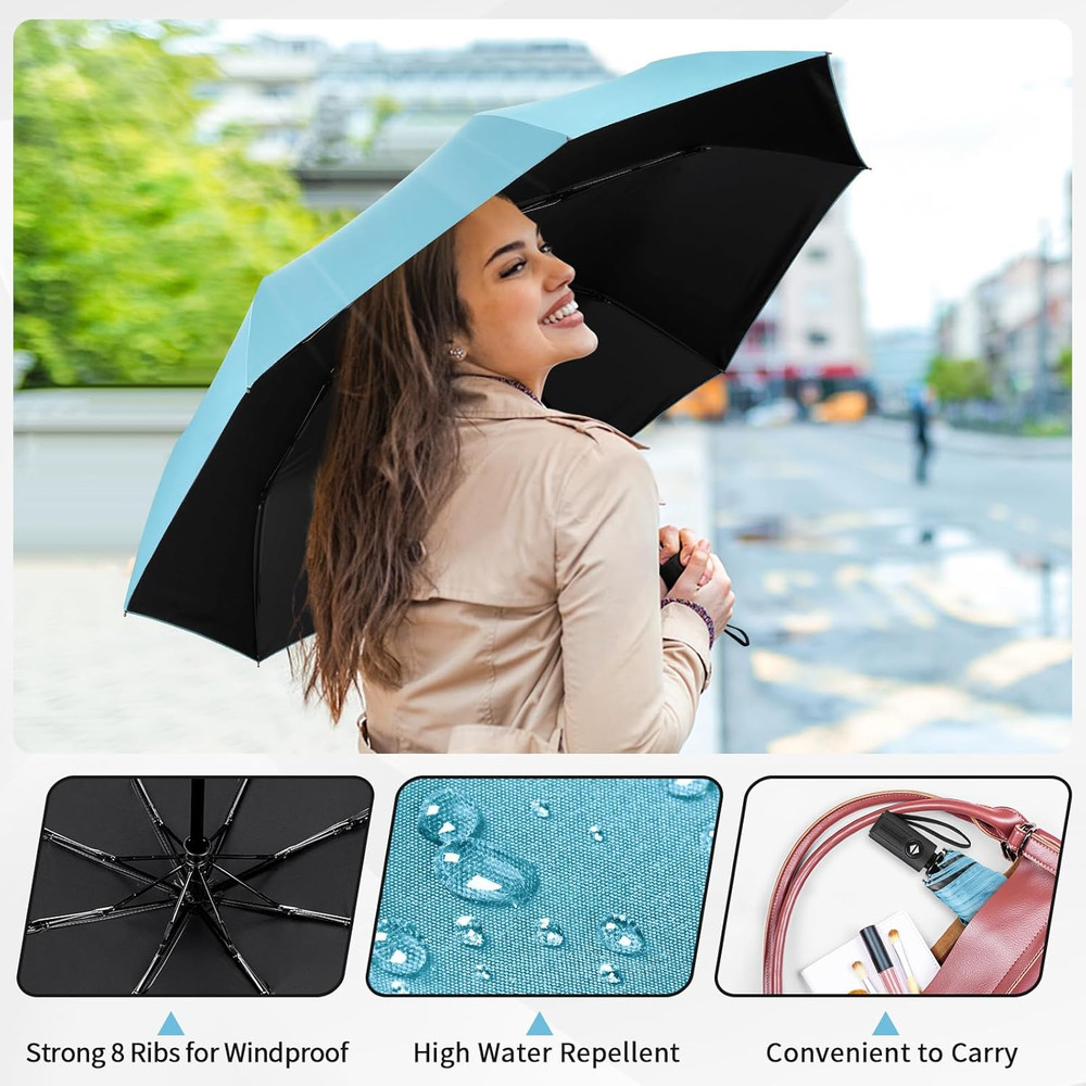 Compact Automatic Windproof Travel Umbrella - Lightweight Folding Design