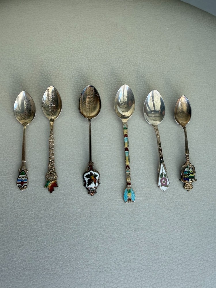 6 Sterling and Enamel  Spoons