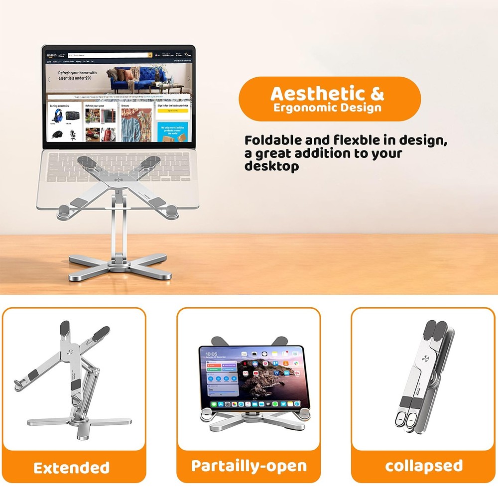 Moallia Laptop Stand with 360 Rotating Base, Computer Notebook Silver