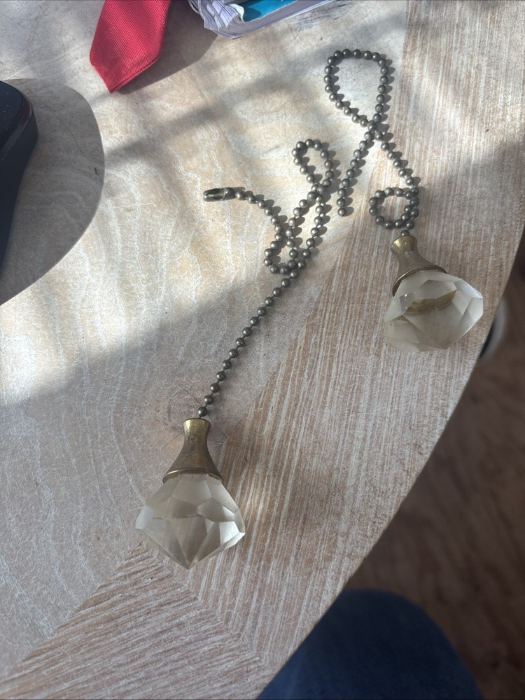 Adjustable Glass Brass Fan/Light Pull Chains Set, Clear Brass, 2 Pack, 9.5-chain