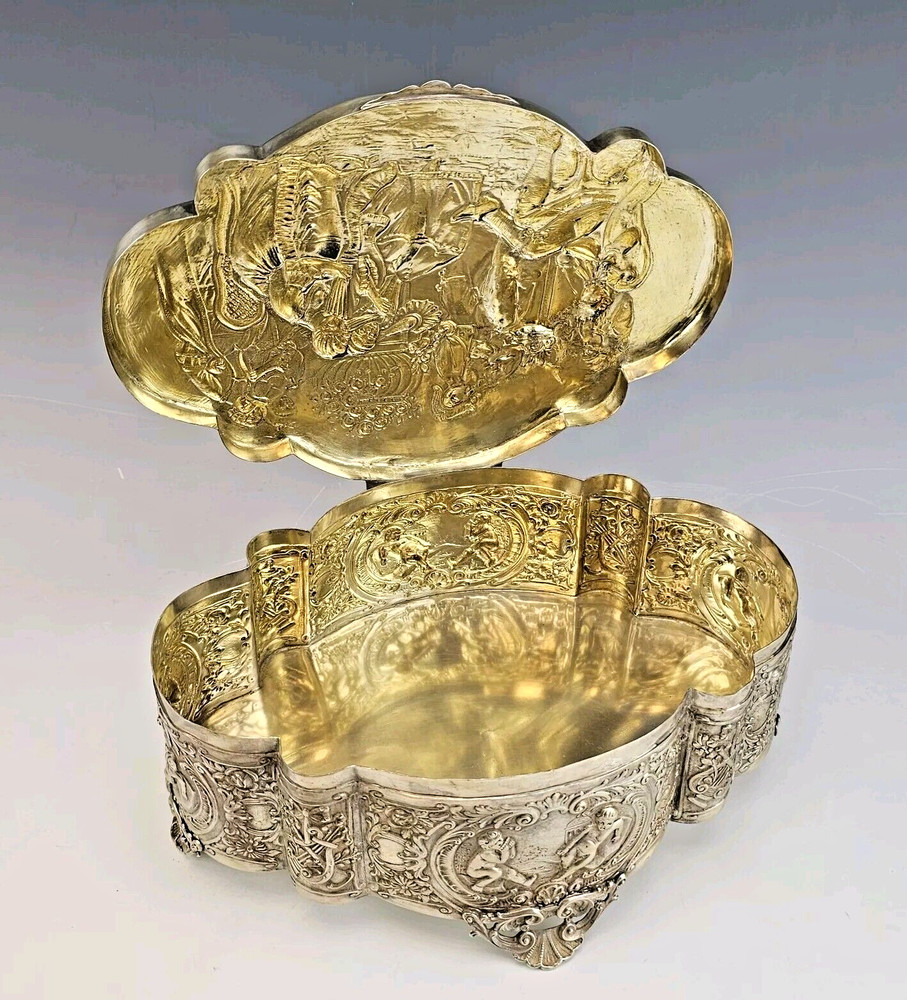 Large 19C German Repousse Silver Box