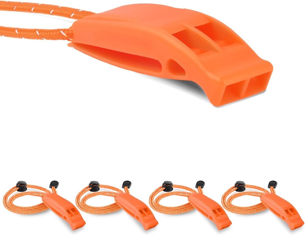 4 Pack Emergency Whistle with Reflective Lanyard Orange