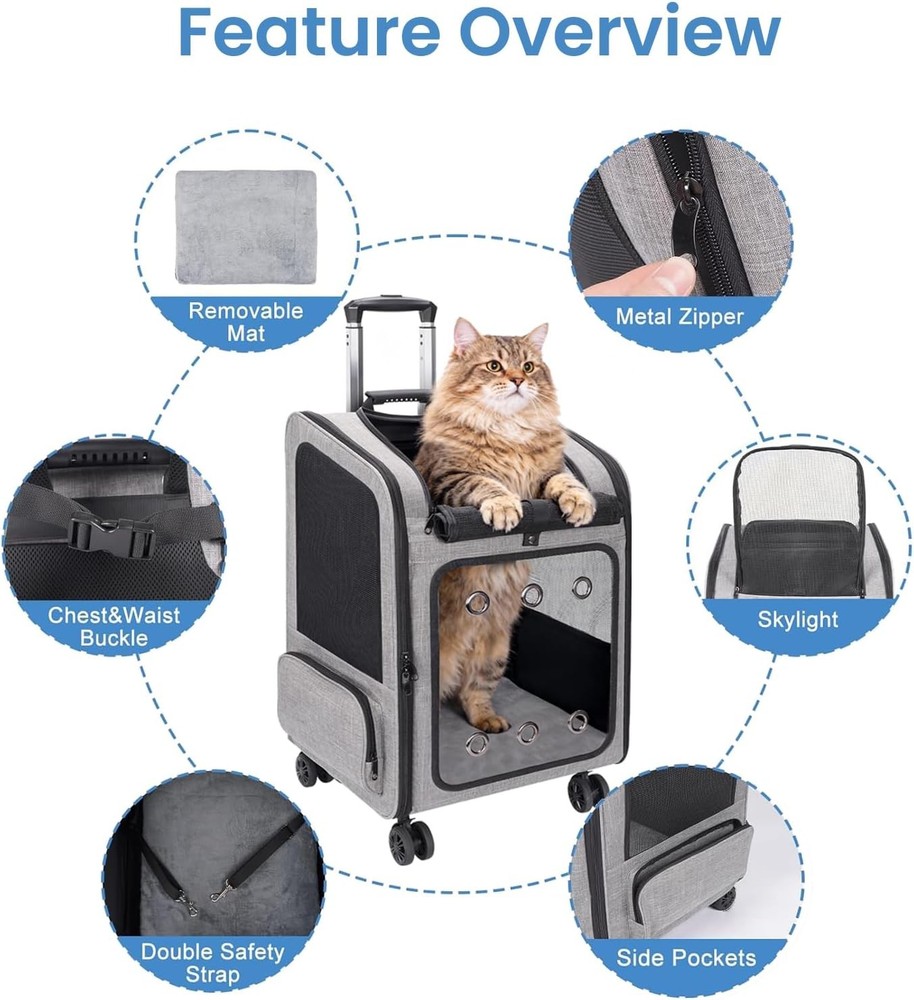 Pet Backpack Carrier Wheels Large