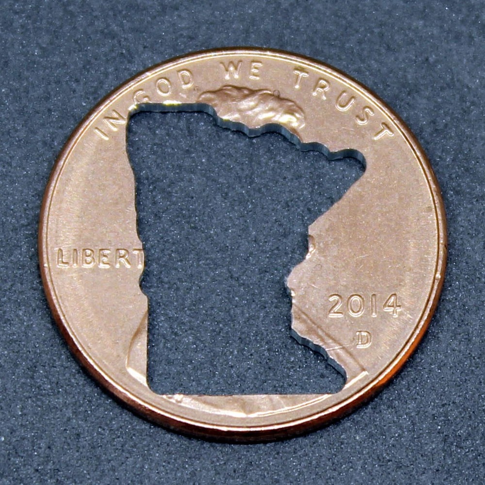 Lucky penny with Minnesota cut out