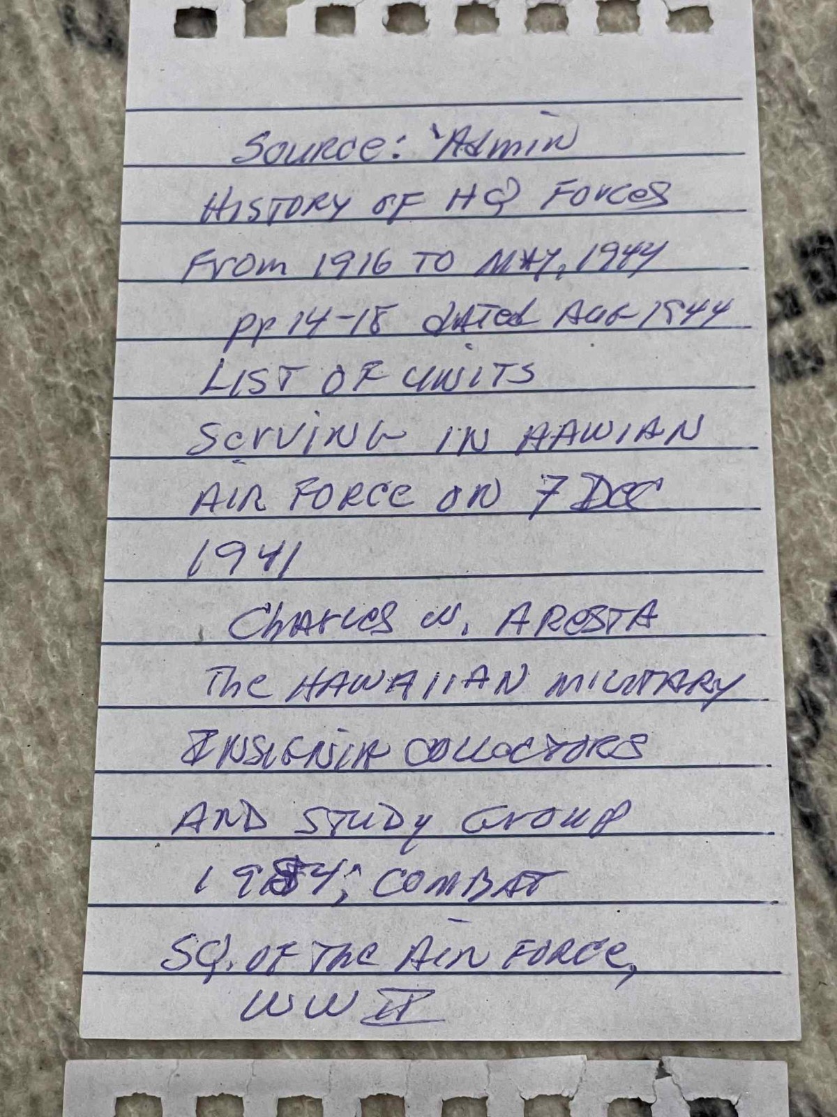 WW2 WWII USAAF US Army Air Force Grouping Patches Card Tab STATIONED IN HI 1941