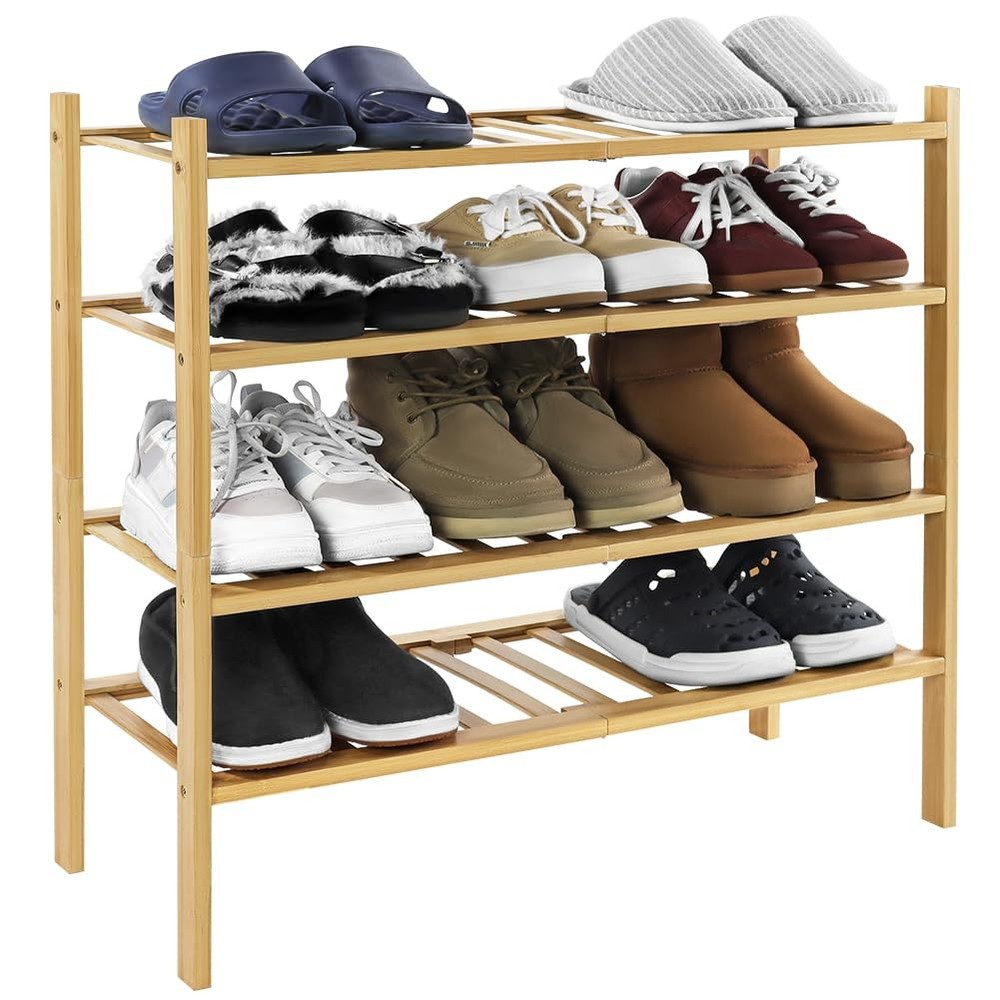 Bamboo Shoe Rack 4 Tier Stackable Storage Organizer Natural Wood