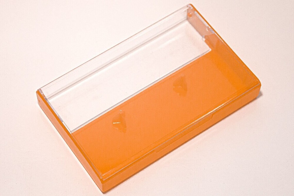 5 Cassette Tape Cases: Clear Front + Fluorescent Orange Solid Back - Plastic