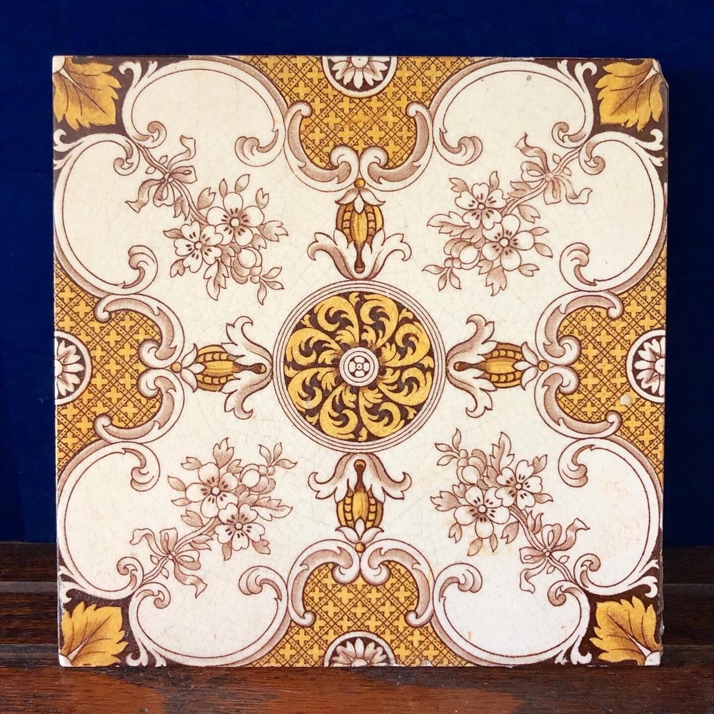 Antique Mintons Transfer Polychrome Tile - See Photos