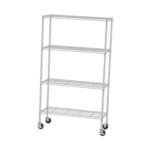 4-Tier Wire Shelving Unit Adjustable Garage 4-Shelf With Wheels Chrome