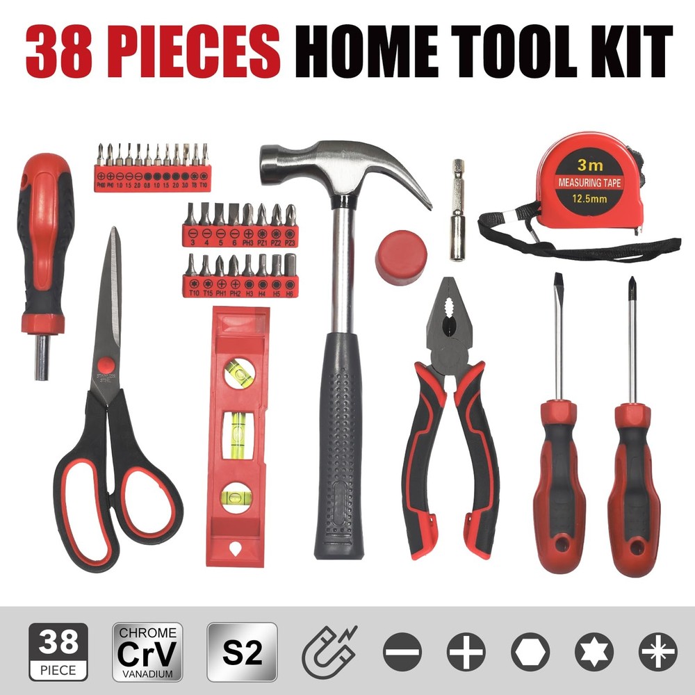 Basic Home Red Tool Kit - 38 Pieces Tool Set with Portable Storage Boxes for ...