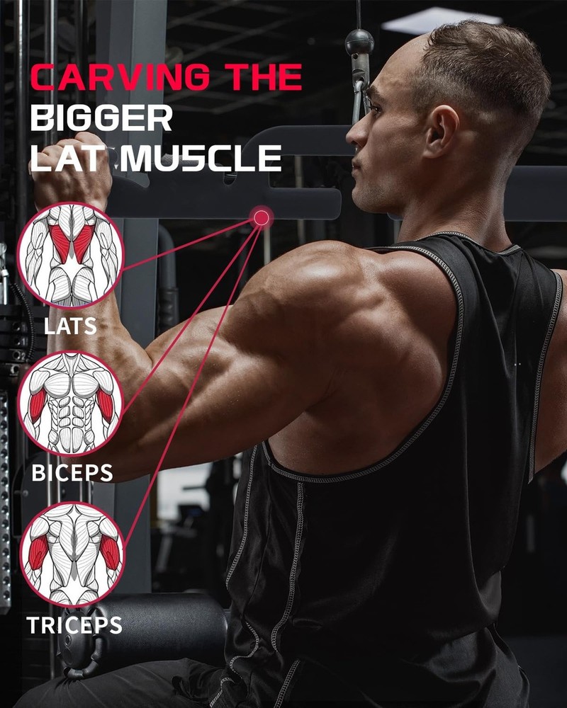 LAT Pull Down Bar with 6 Ergonomic Handles, LAT Pulldown Attachments for Home...