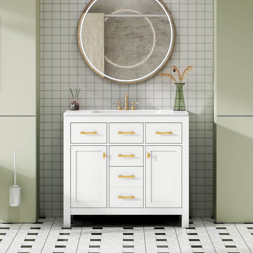 36'' Bathroom Vanity with Ceramic Sink Combo Set,Modern Freestanding Single Ba