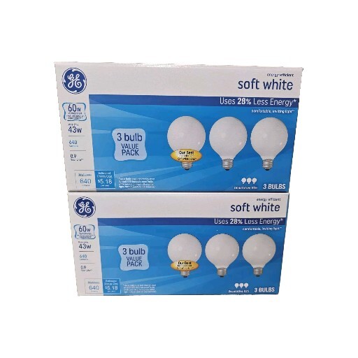 GE General Electric 60 Watt Decorative Globe Bulb G25 Medium Base 6 PACK 640 Lum