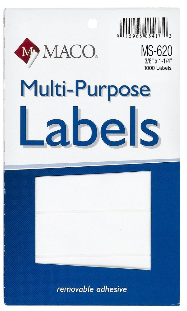 MACO White Rectangular Multi-Purpose Labels, 3/8 x 1-1/4 Inches, MS620