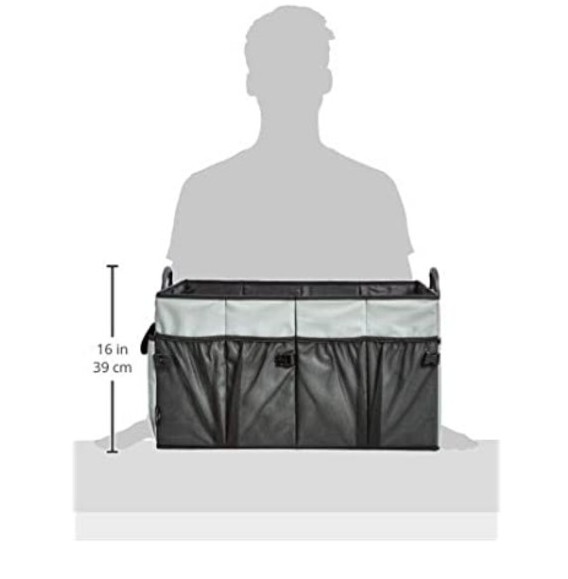 Foldable Boot/Trunk Organizer with Plastic Handles - Grey