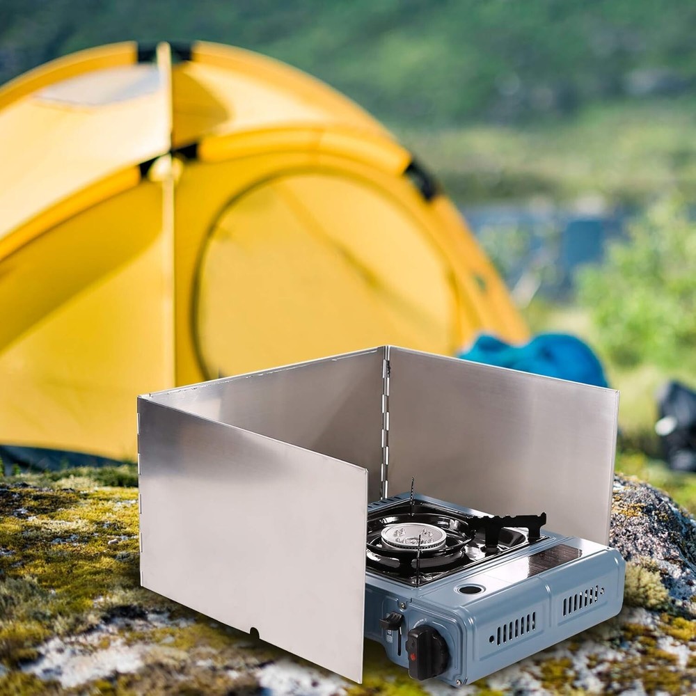 Portable Windshield for Butane Burner & Camping Stove - Rust Resistant & Compact