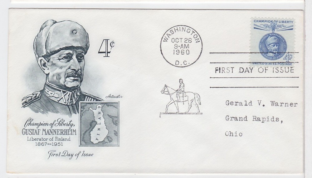 TurtlesTradingPost - Gustaf Mannerheim 1960 #1165 -  Artmaster Cachet FDC