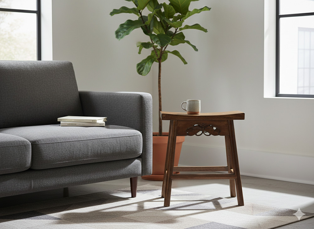 Walnut Brown Butterfly Accent Rectangle Backless Bench Side Table GB173
