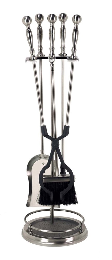 Dagan Five Piece Fireplace Tool Set, Pewter