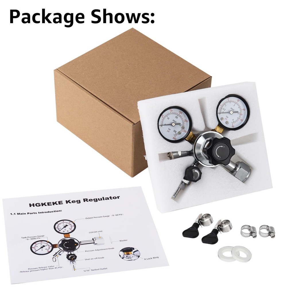 CO2 Keg Regulator Draft Beer CO2 Regulator CGA-320 Regulator Dual Stage CO2 P...
