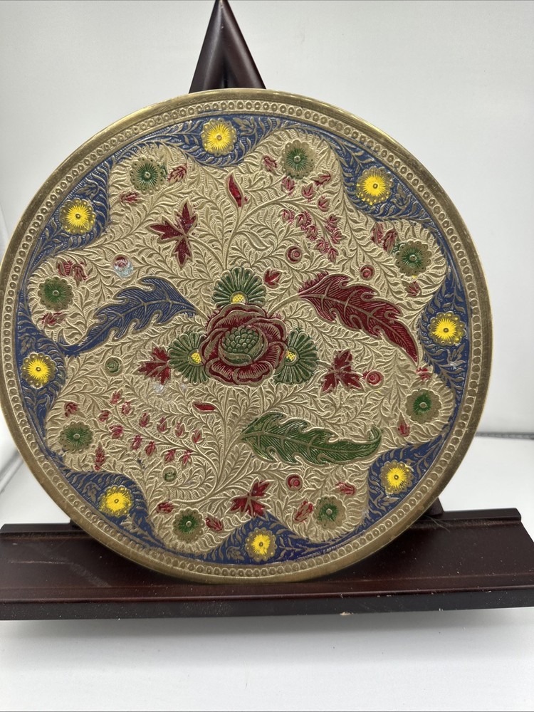 2 Solid Brass Decorative Plate Wall Hanging w/Peacock And Rose Design