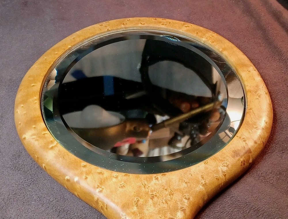 Vintage BirdsEye Maple Hand Held Beveled Mirror