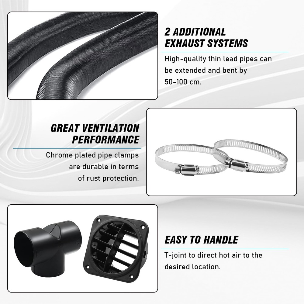 DTNESS 75mm Auto Heater Pipe Ducting, 9Pcs TBranch Warm Air Outlet Vent Kit, ...