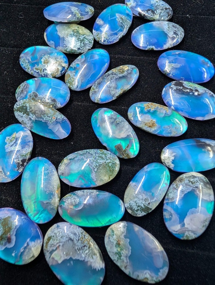 Caribbean Blue Moss Agate - Doublet Cabochon