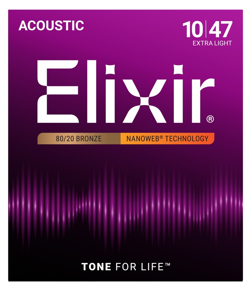 Elixir 11002 Nanoweb 80/20 Bronze Extra Light Acoustic Guitar Strings (10-47)