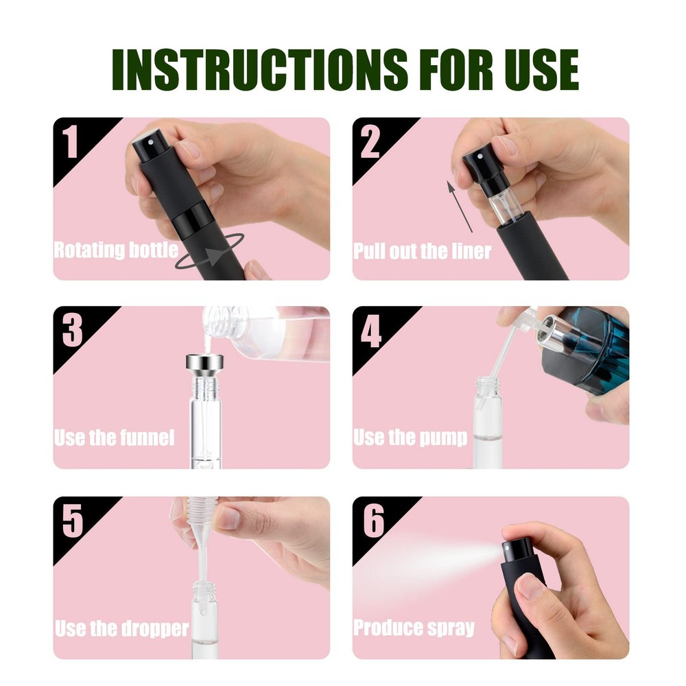 8ml Refillable Travel Mini Perfume Atomizer Spray Bottle 3Pack Matte Black