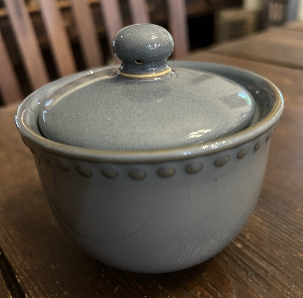 Dansk Gray Speck Blue Stripe Sugar & Gray Lidded Sugar
