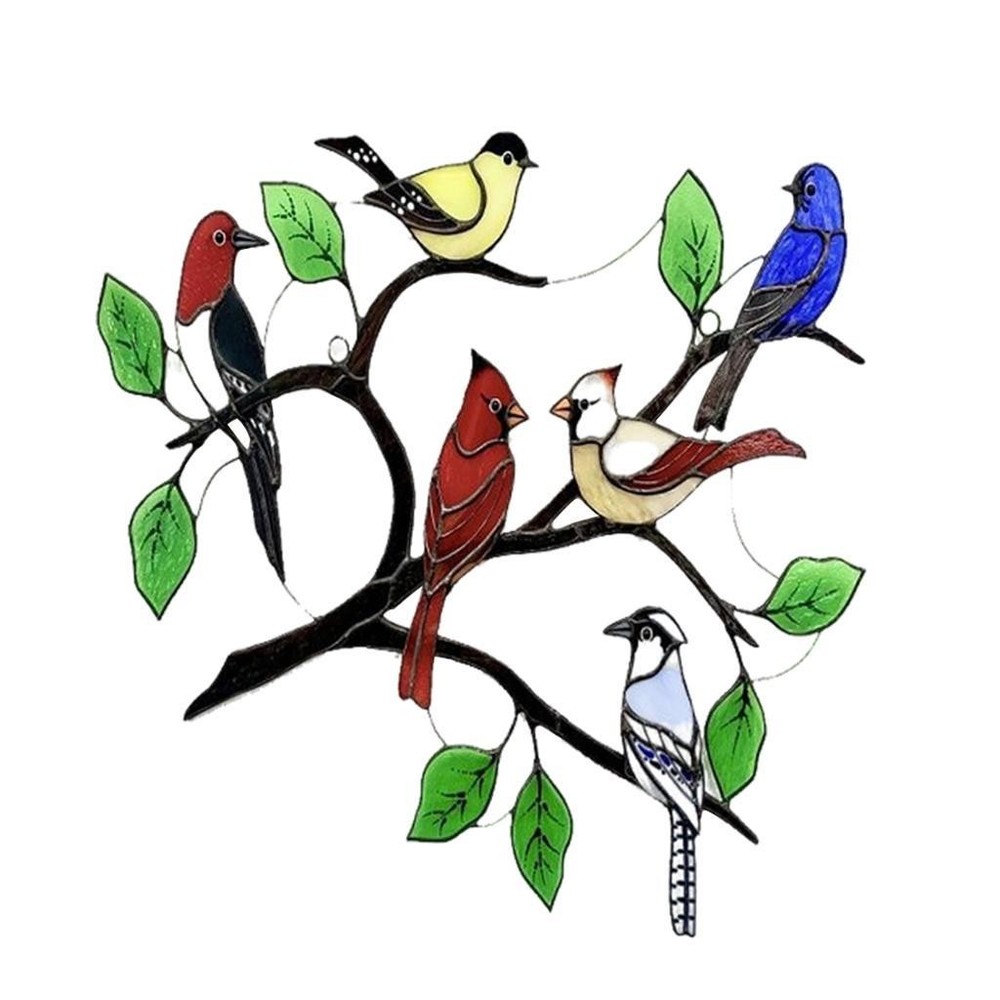 Lovely Acrylic Birds On Branch Window Panel Hanging Decor