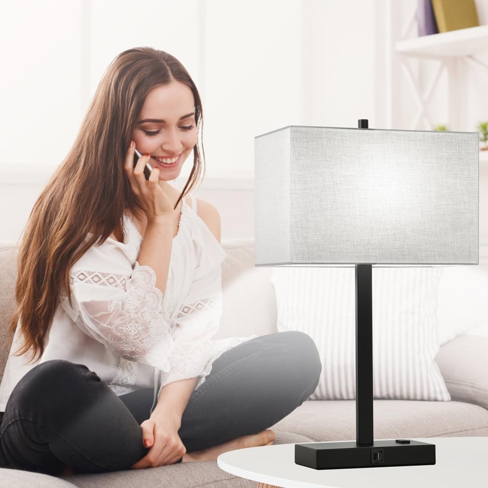 Bedroom Table Lamps 2-Pack, 3-Way Touch Control, USB A+C & AC Outlet