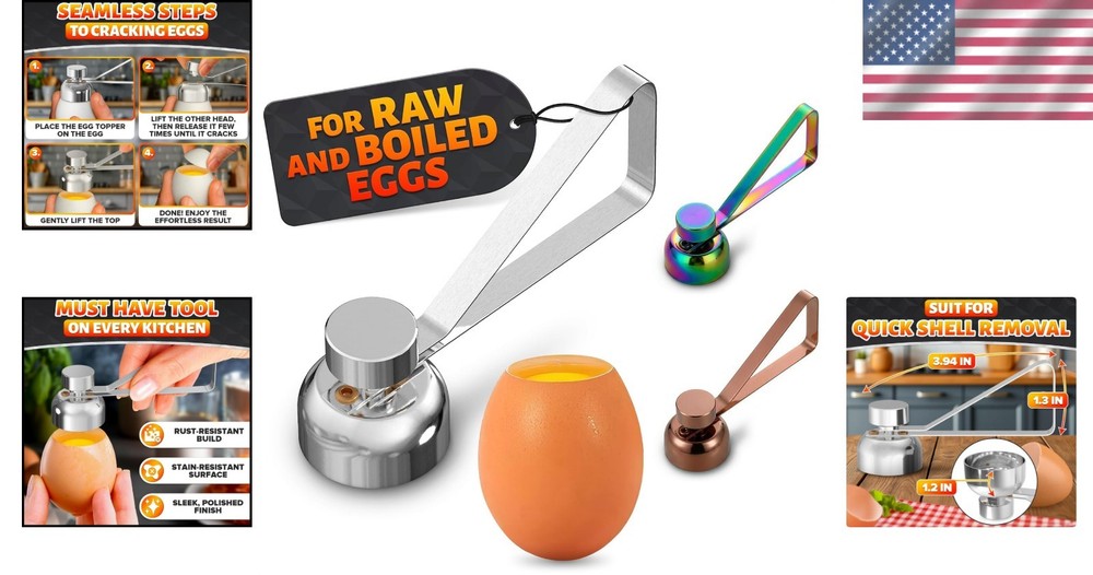 Compact Egg Cracker Tool for Clean Breakfast and Baking Prep - Silver Finish