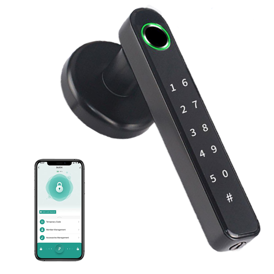 Smart Biometric Door Lock Bluetooth APP Control Fingerprint Door handle With Key