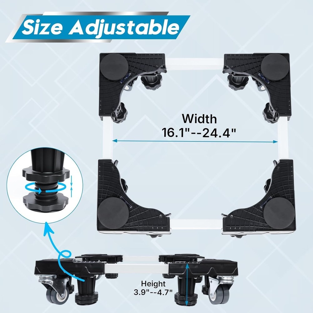 Adjustable 16-24in Mobile Fridge Stand & Dolly with Locking Wheels, 600lb Cap