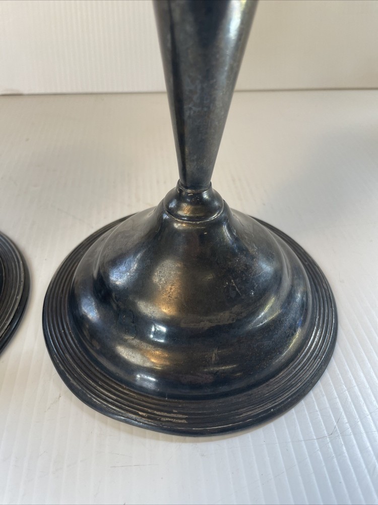 Antique E. B. Webster & Son Silverplate Pair Candle Stick Holders Spiderweb 2701